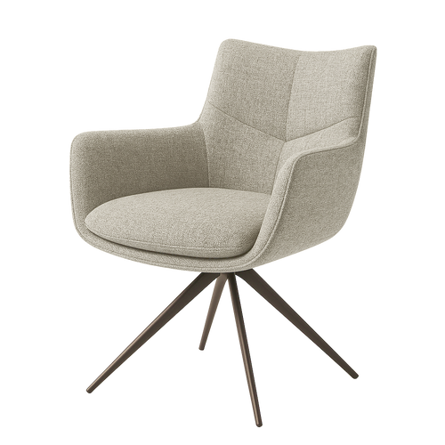 Gray upholstered chair with wooden legs on a white background