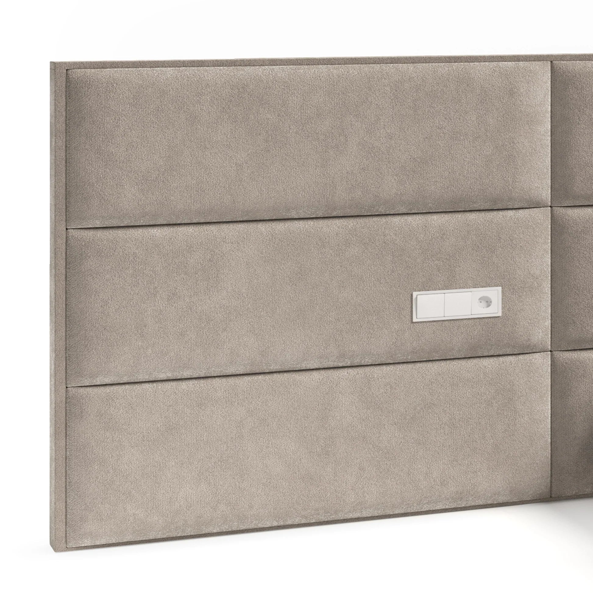 Gray textured headboard with a silver handle on a white background