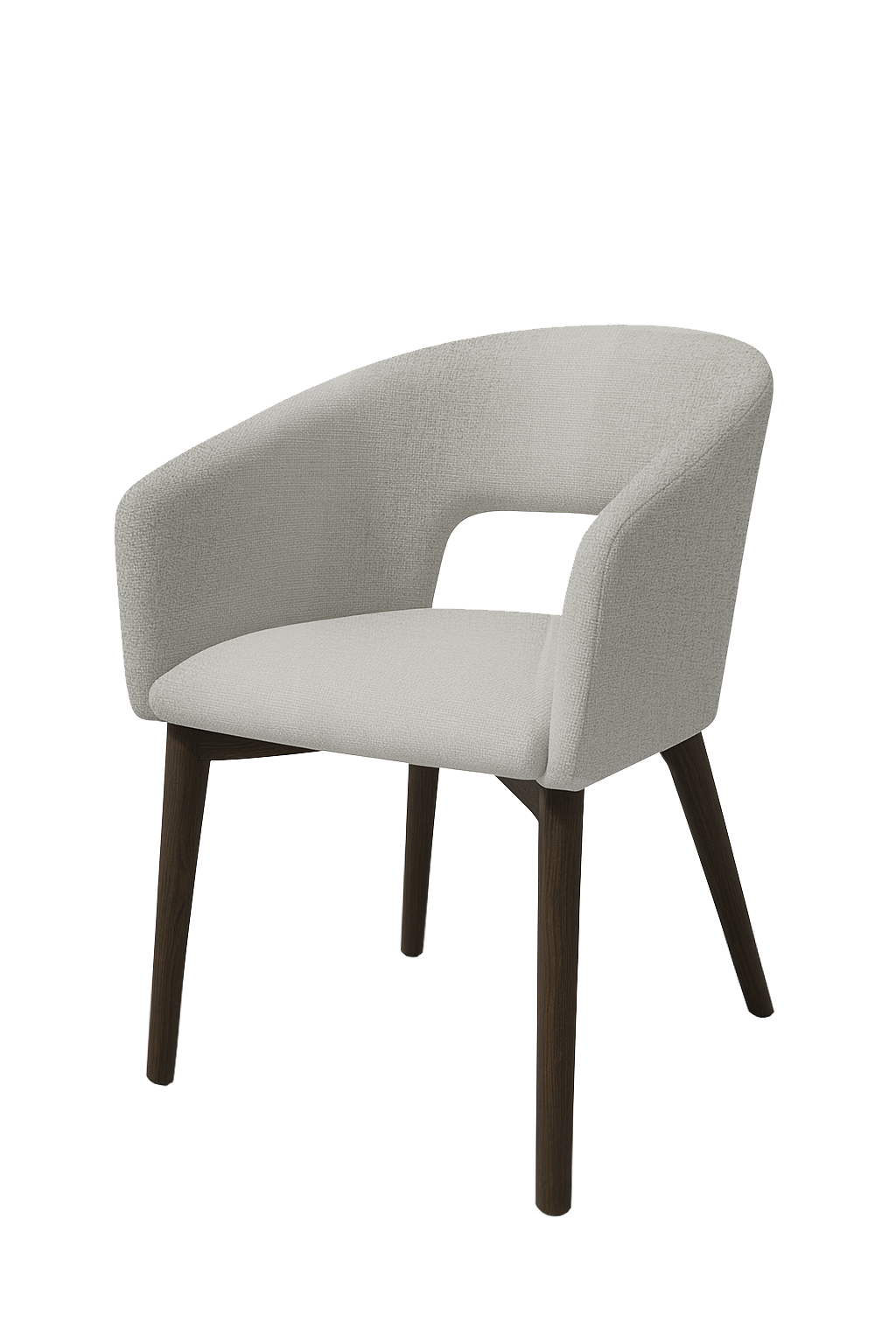 Gray armchair with wooden legs on a white background