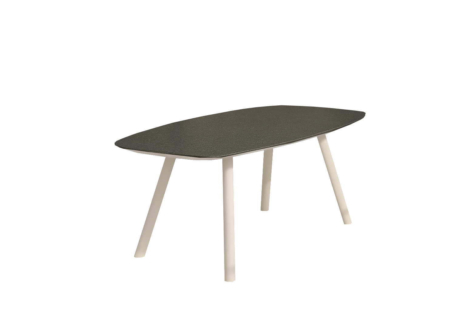 Dark green table with white legs on a white background