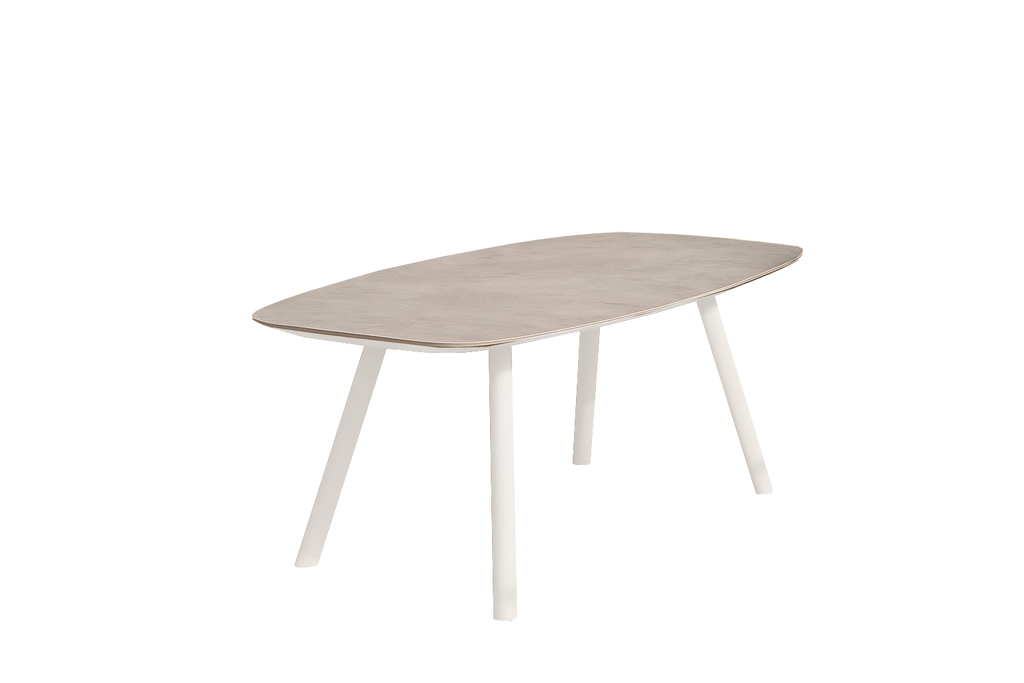 Beige dining table with white legs on a white background