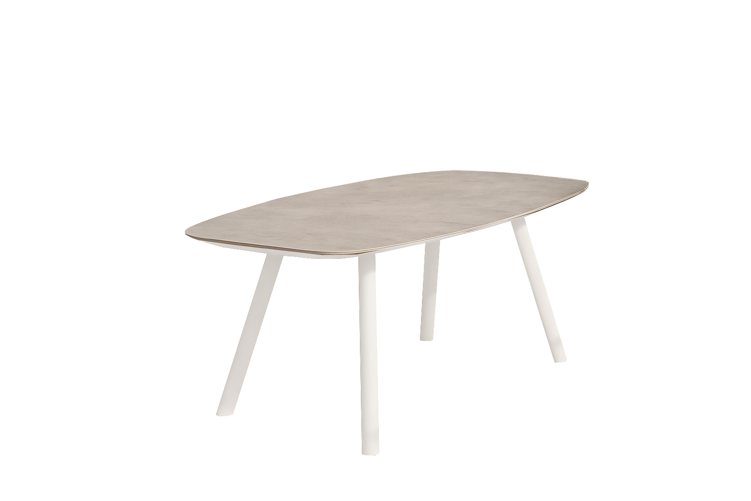 Beige dining table with white legs on a white background